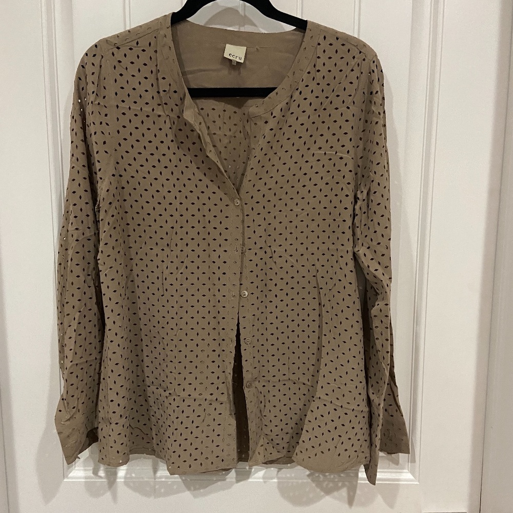 Ecru Microsuede Eyelet Blouse (L)